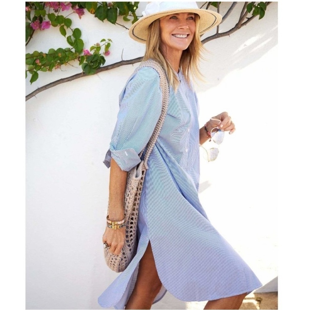 Mer Sea Coastal Blue Pinstripe Essential Shirt Dress